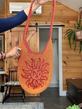 Handmade Orange Crochet Sun Tote